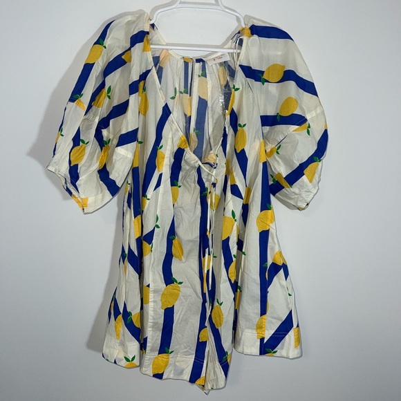 Fantastic Fawn Lemon Print romper with Blue Stripes small - Picture 3 of 15